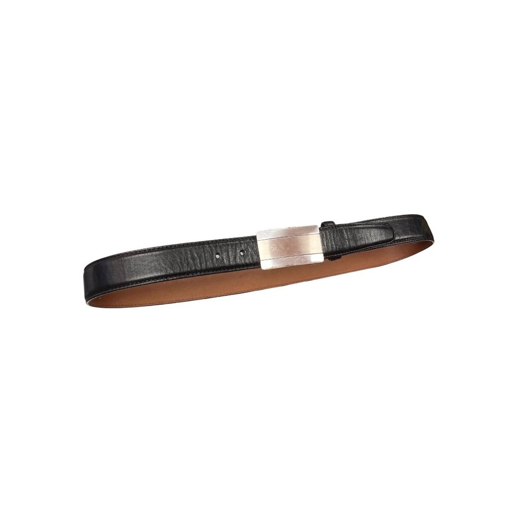 Brighton VTG mens black leather silver buckle belt sz 34, 41'Lx1.5"W SKU 9916